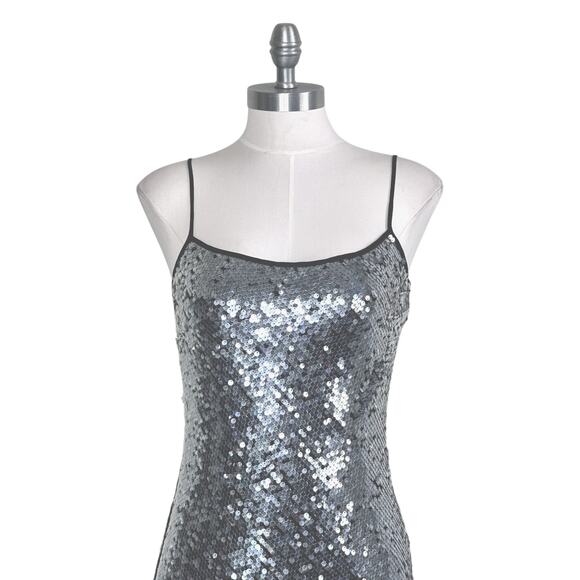 Rumored Vintage Sequin Slip Maxi Dress in Black Silver Disco - Picture 7 of 11